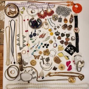 Jewelry Craft Lot 2+ Lbs 60+ Pieces Vintage Modern Wear Repair Upcycle AS IS